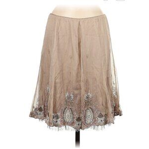 🤍 Cream Beige Vintage Elie Tahari Silk Embroidered Lace Layered Skirt Boho